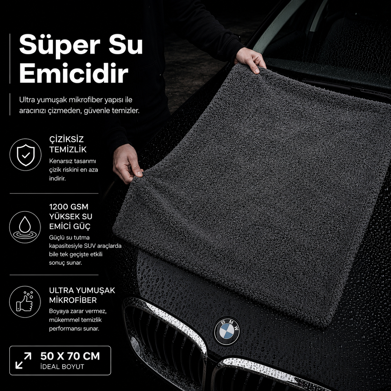 1200 GSM Kirpi Model Çift Yön Twisted Araç Kurulama Havlusu