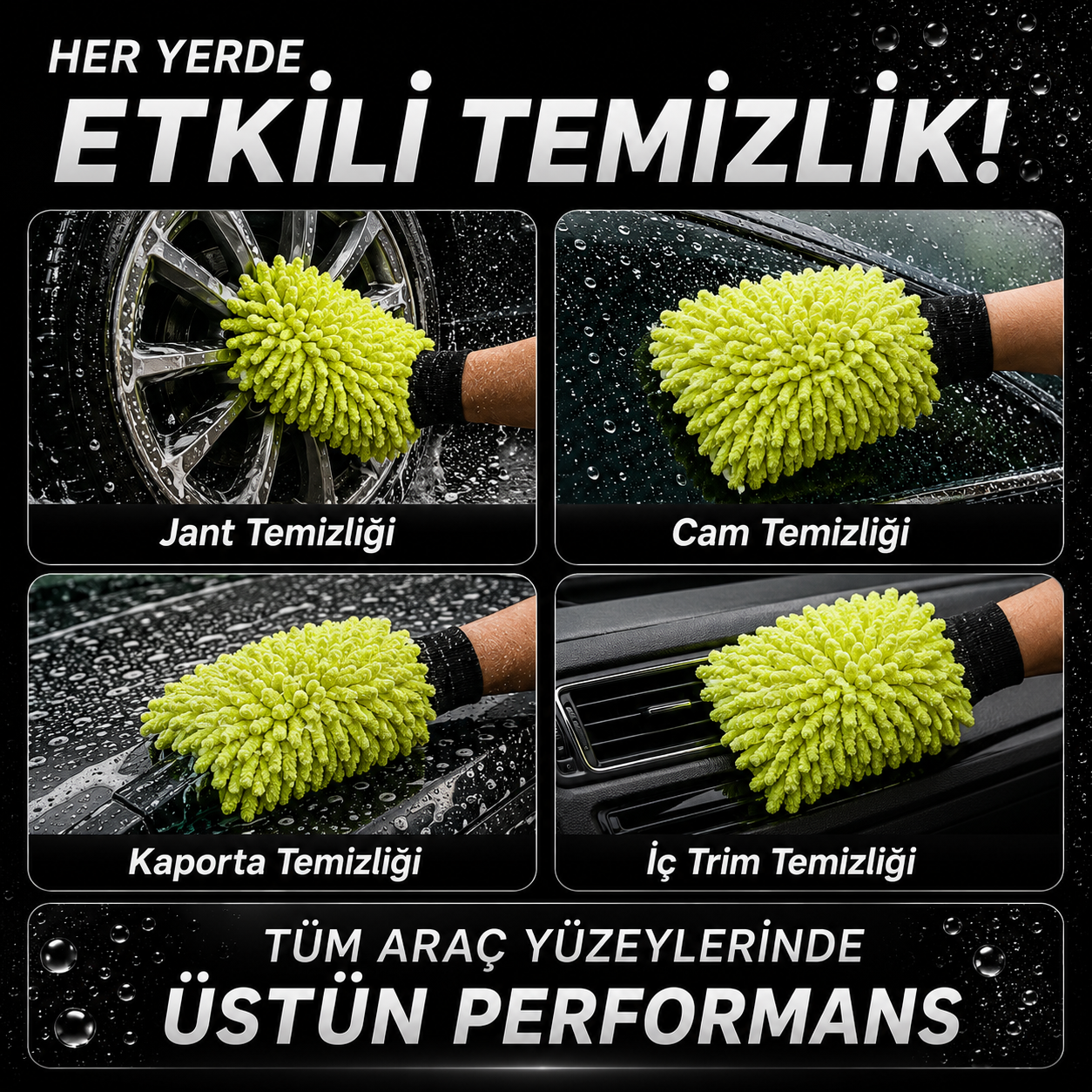 Çift Taraflı Mikrofiber Oto Yıkama Eldiveni