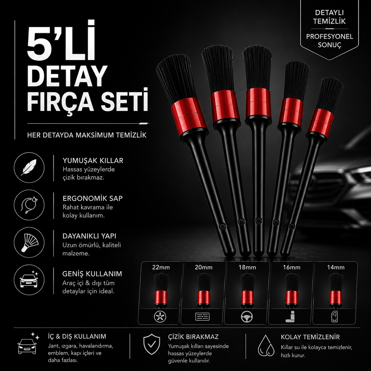5'li Oto Detay Fırça Seti