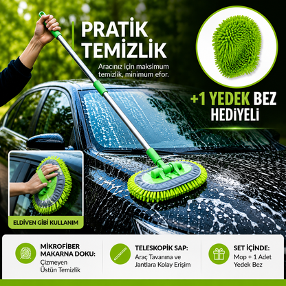 Teleskopik Mop - Çok Fonksiyonlu 2 in 1 Mikrofiber Araba Yıkama Fırçası
