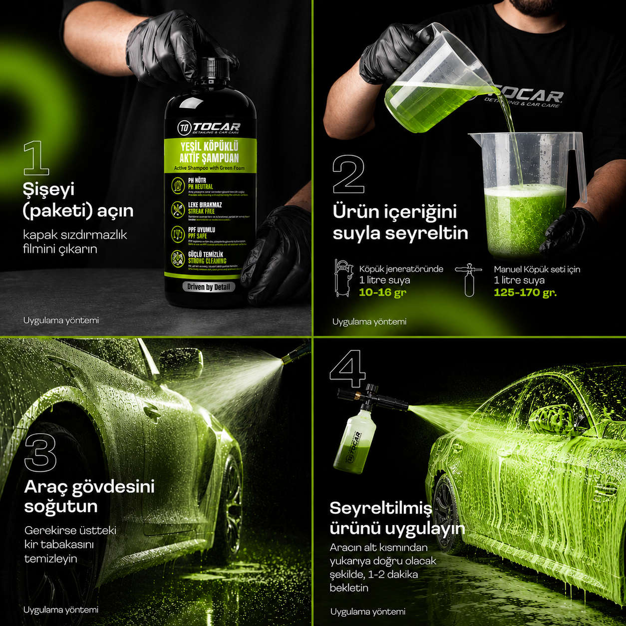 Yeşil Köpüklü Oto Yıkama Şampuanı - 1000 ml