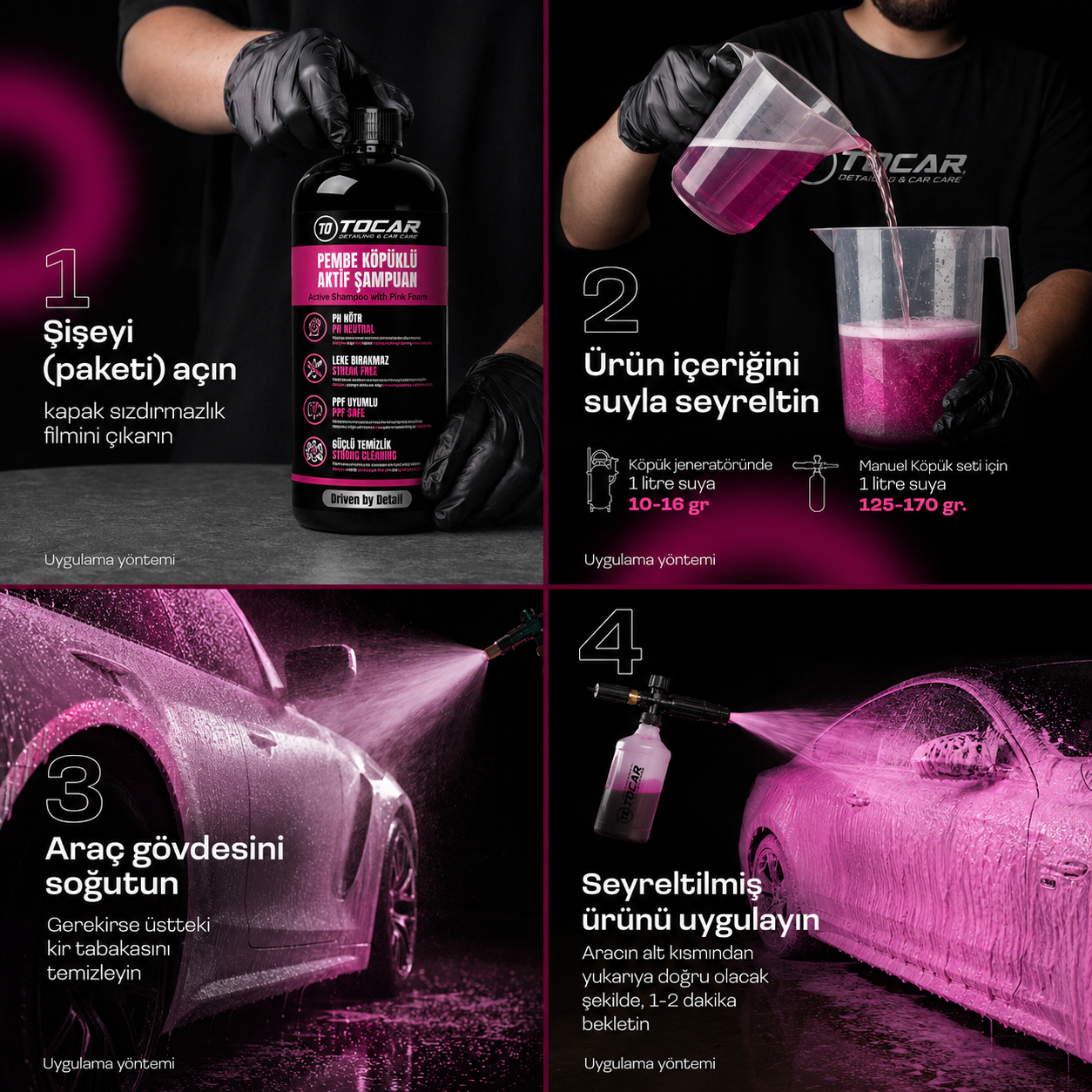 Pembe Köpüklü Oto Yıkama Şampuanı - 1000 ml