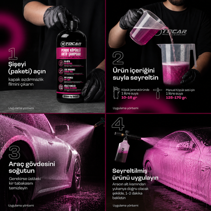 Pembe Köpüklü Oto Yıkama Şampuanı - 1000 ml