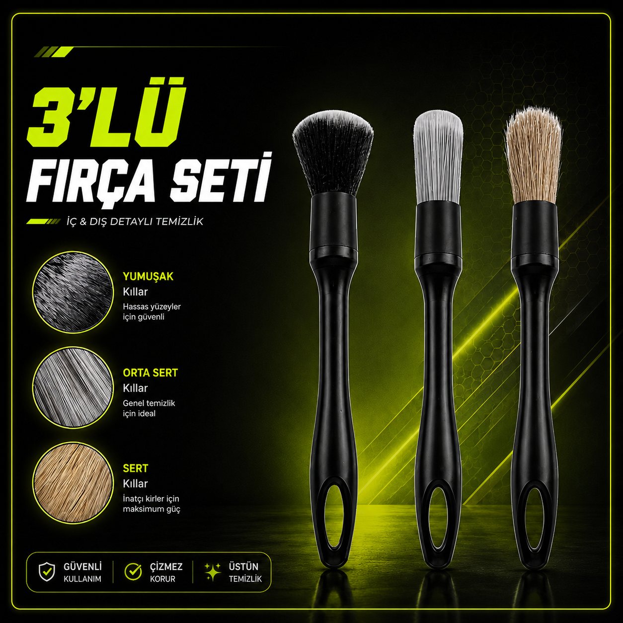 3'lü Detay Fırça Seti